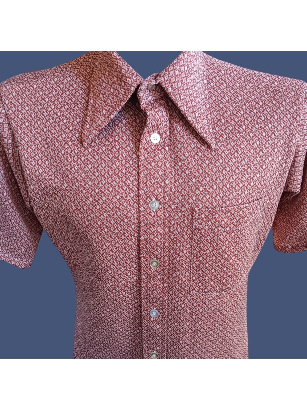 True Vintage Towncraft Medium Disco Shirt 1970s Red Diamond Print Stretch Knit